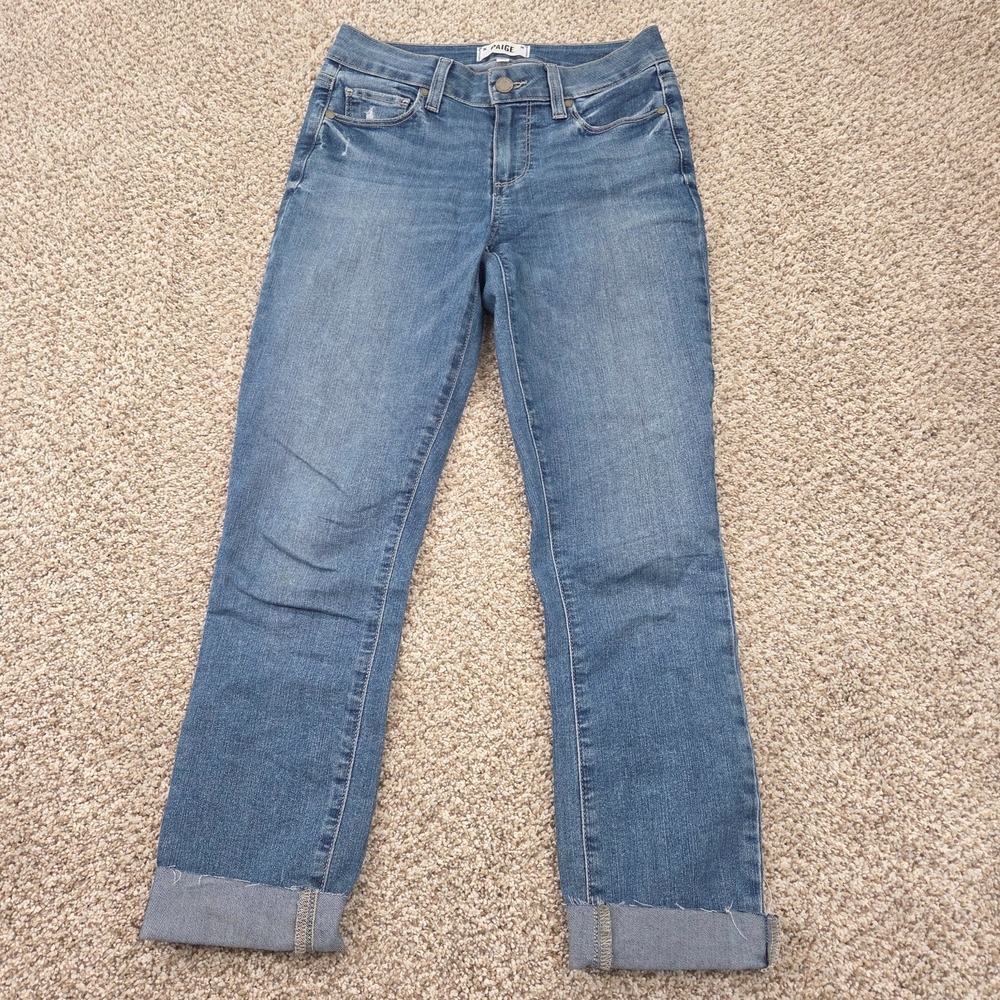 Paige Women's 25 Blue Verdugo Ankle Crop Skinny Raw Hem Cuff Stretch Denim Jeans